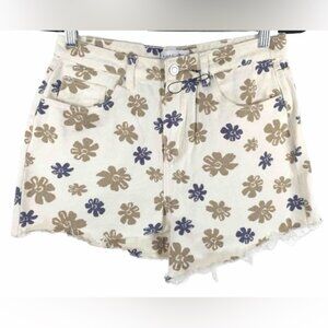 NWOT KHAKI & BLUE Flower‎ Print Twill Frayed Raw Hem Cut-Off Denim Shorts 11/30